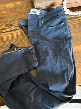 PAIGE Navy Skinny Jeans with Gold zipper down ankle